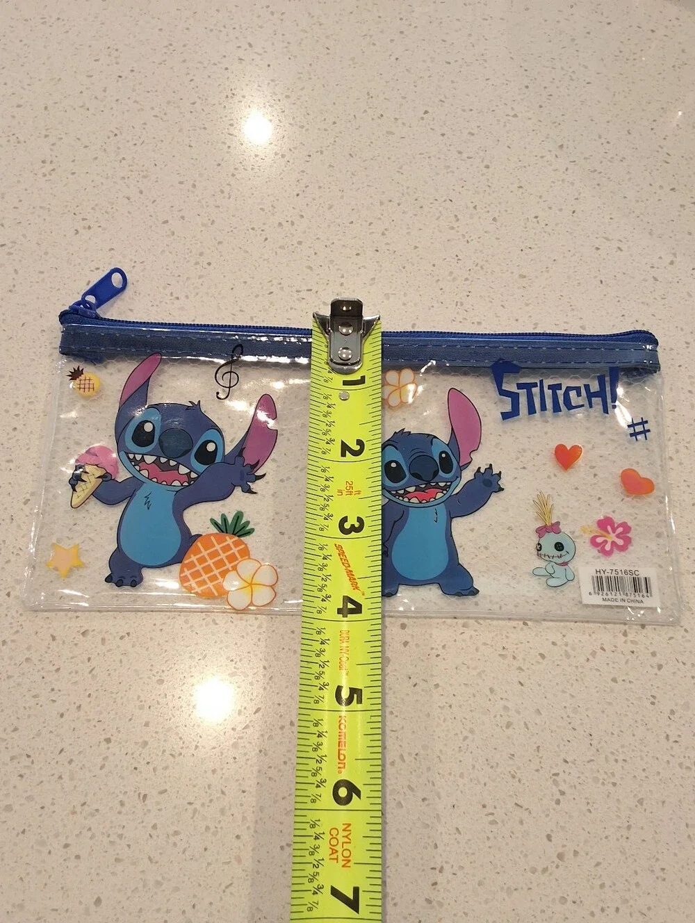 Disney Stitch Clear Transparent PVC Flat Zipper Pouch Pencil Pouch, New